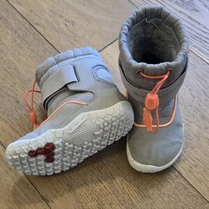 Toddler Vivobarefoot Grey Winter Boots with Orange Accents
